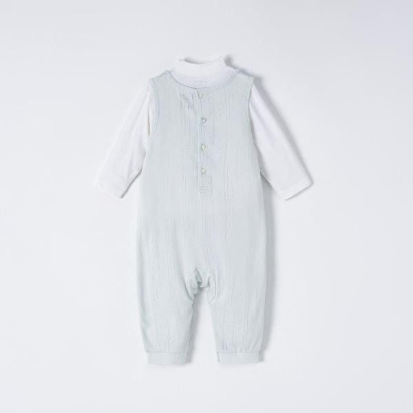  Set body yếm cài sau màu trắng xanh 