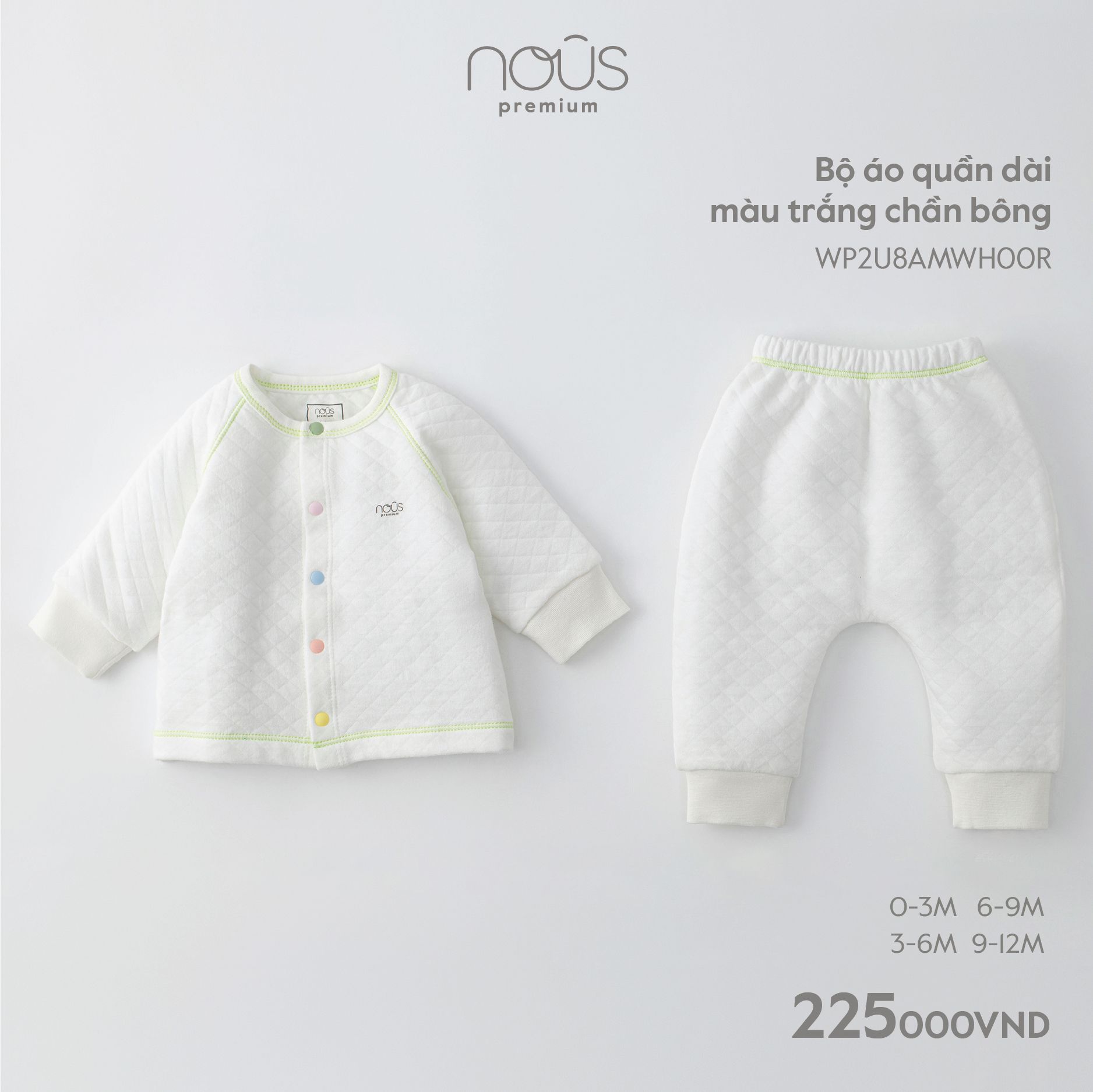  Bộ áo quần dài màu trắng chần bông 