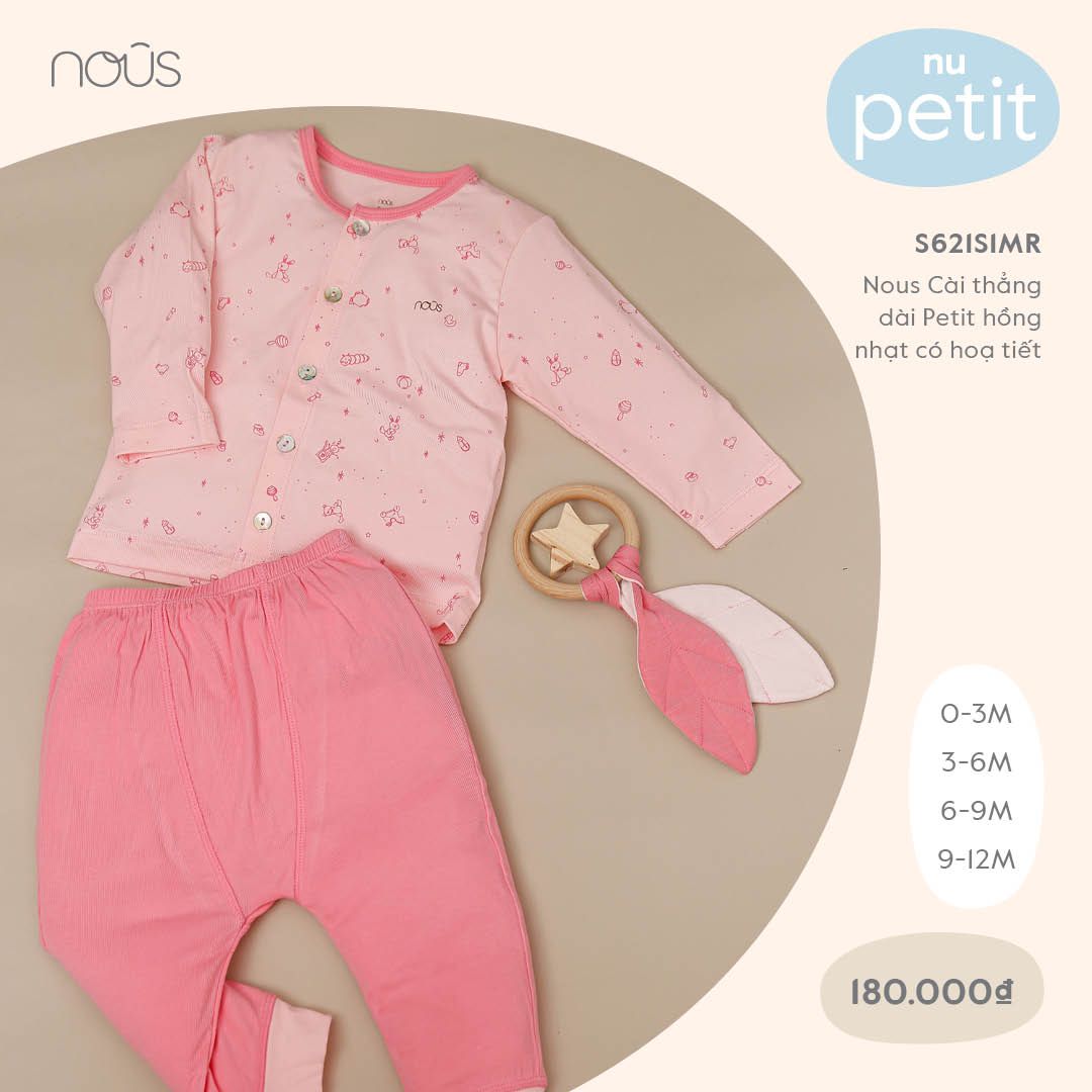  Nous Cài thẳng dài Petit hồng nhạt có hoạ tiết 