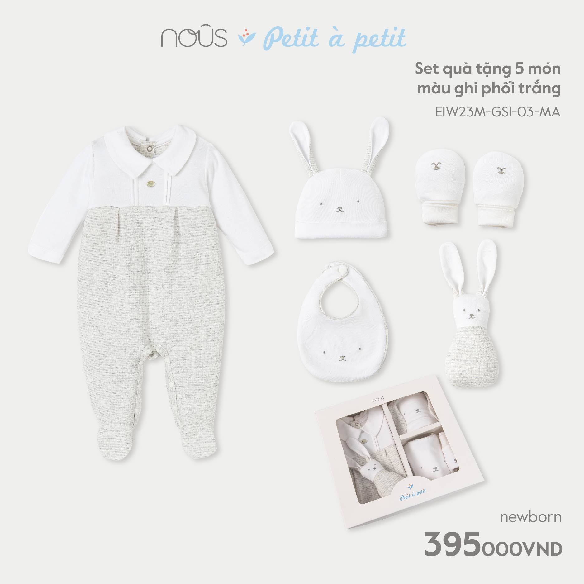  Set quà tặng 5 món màu ghi phối trắng 