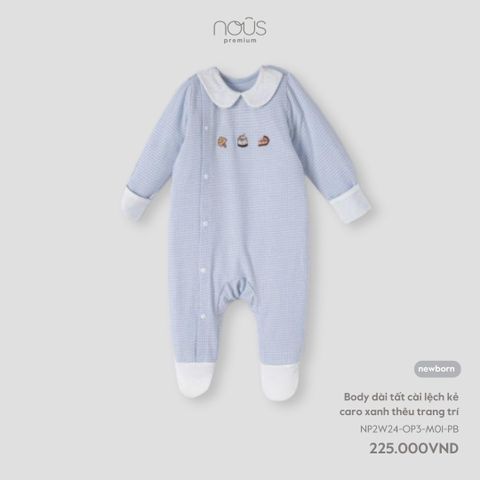  Bộ liền dài có tất cài lệch kẻ caro xanh NB 