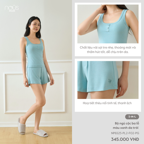  Bộ ngủ cộc ba lỗ màu xanh da trời 