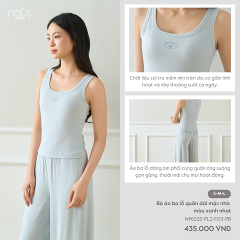  Bộ áo ba lỗ quần dài mặc nhà màu xanh nhạt 