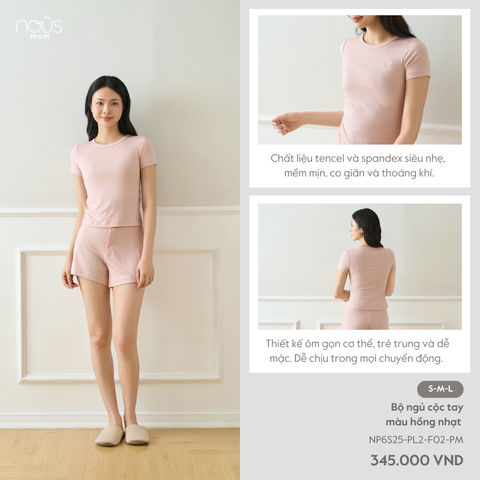  Bộ ngủ cộc tay màu hồng nhạt 