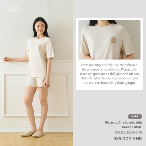 Bộ áo quần cộc mặc nhà màu be nhạt 