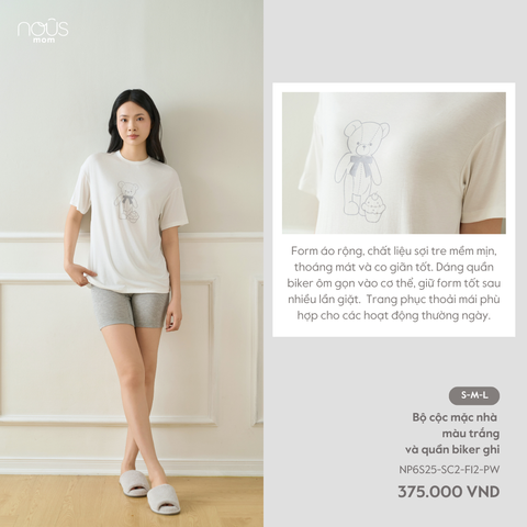  Bộ cộc mặc nhà màu trắng và quần biker ghi 