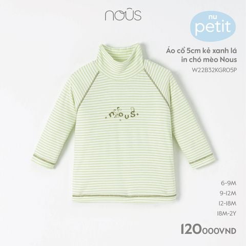 Áo cổ 5cm kẻ xanh lá in chó mèo Nous 