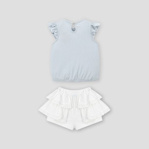  Bộ cộc tay áo xanh phối quần màu trắng 