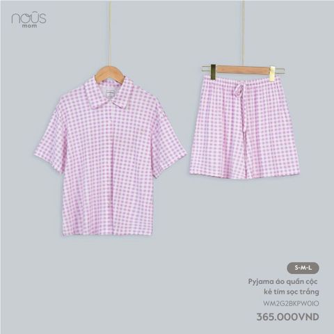  Pyjama áo quần cộc kẻ tím sọc trắng 