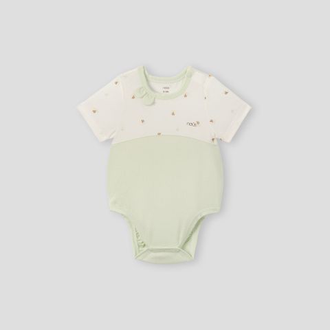  Set 2 bodysuit cộc áo trắng họa tiết phối xanh lá 