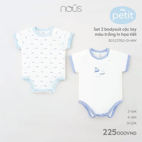  Set 2 bodysuit cộc tay màu trắng in họa tiết 