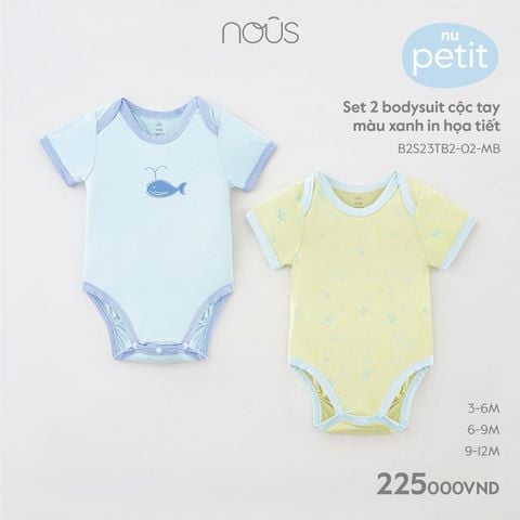  Set 2 bodysuit cộc tay màu xanh in họa tiết 