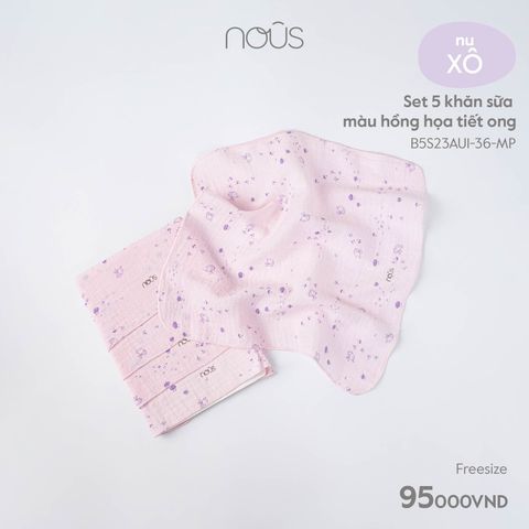  Set 5 khăn sữa màu hồng họa tiết ong 