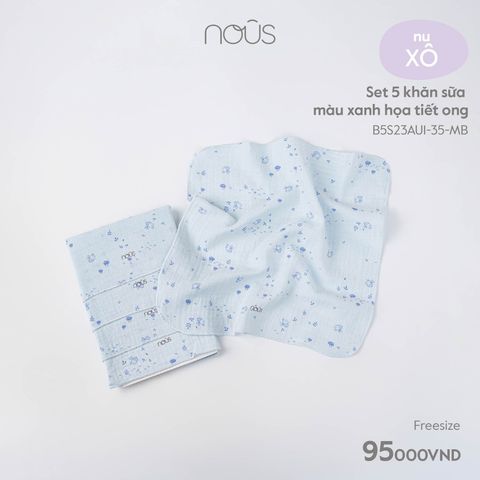  Set 5 khăn sữa màu xanh họa tiết ong 