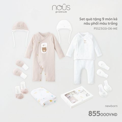  Set quà tặng 9 món kẻ nâu phối màu trắng 