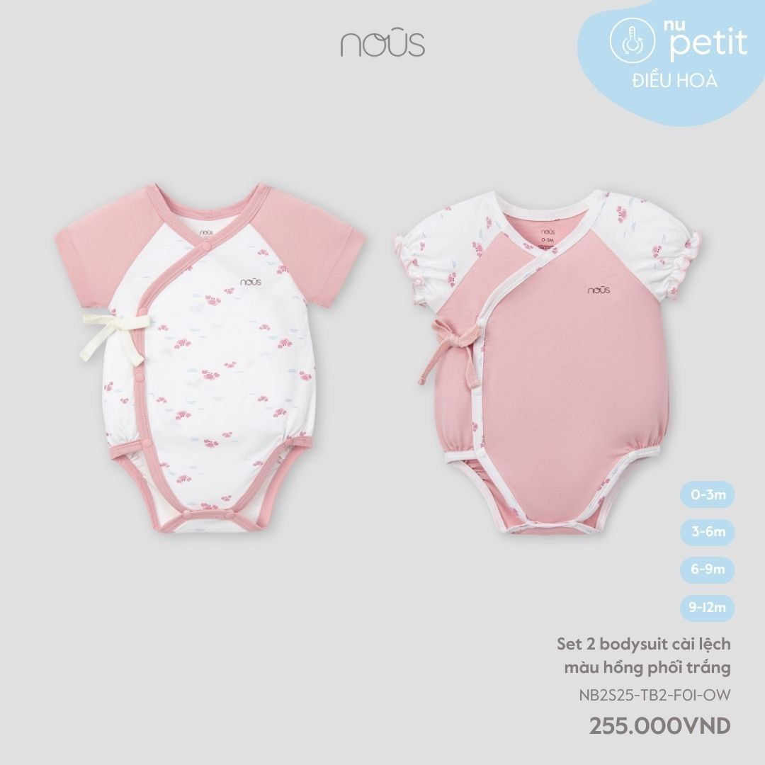  Set 2 bodysuit cài lệch màu hồng phối trắng 