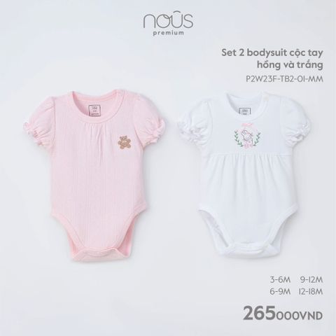  Set 2 bodysuit cộc tay hồng và trắng 