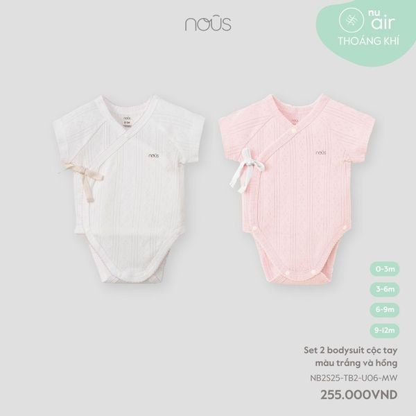  Set 2 bodysuit cộc tay màu trắng và hồng 
