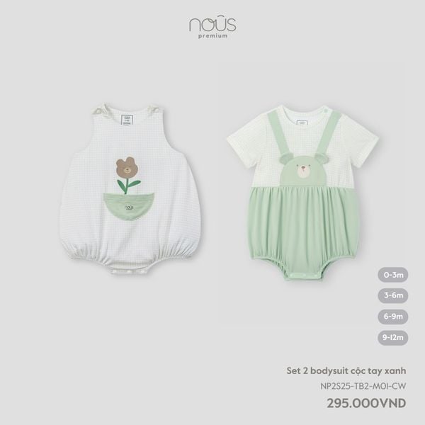  Set 2 bodysuit cộc tay xanh 