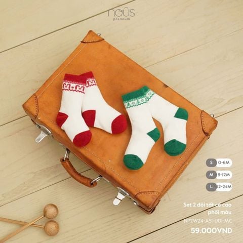  Set 2 đôi tất cổ cao phối màu 