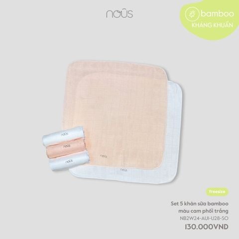  Set 5 khăn sữa bamboo màu cam phối trắng 