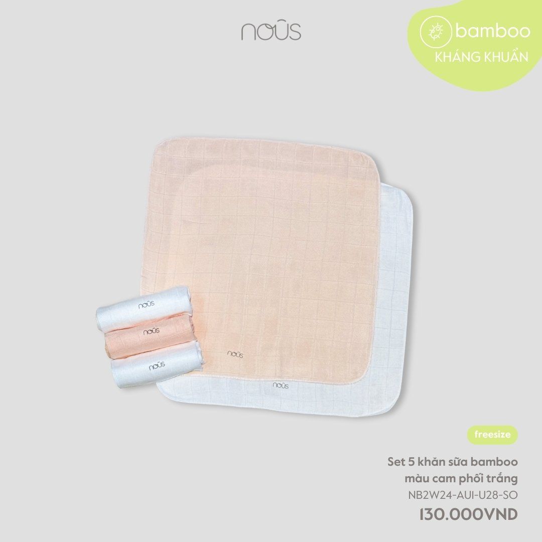  Set 5 khăn sữa bamboo màu cam phối trắng 