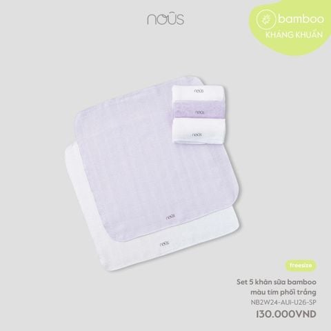  Set 5 khăn sữa bamboo màu tím phối trắng 
