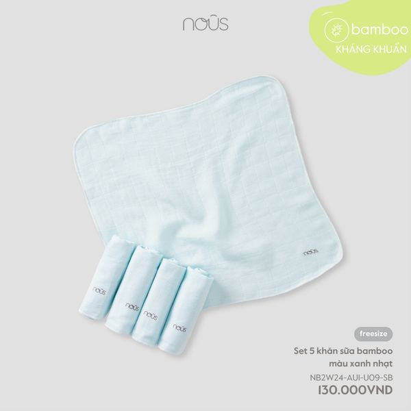  Set 5 khăn sữa bamboo màu xanh nhạt 