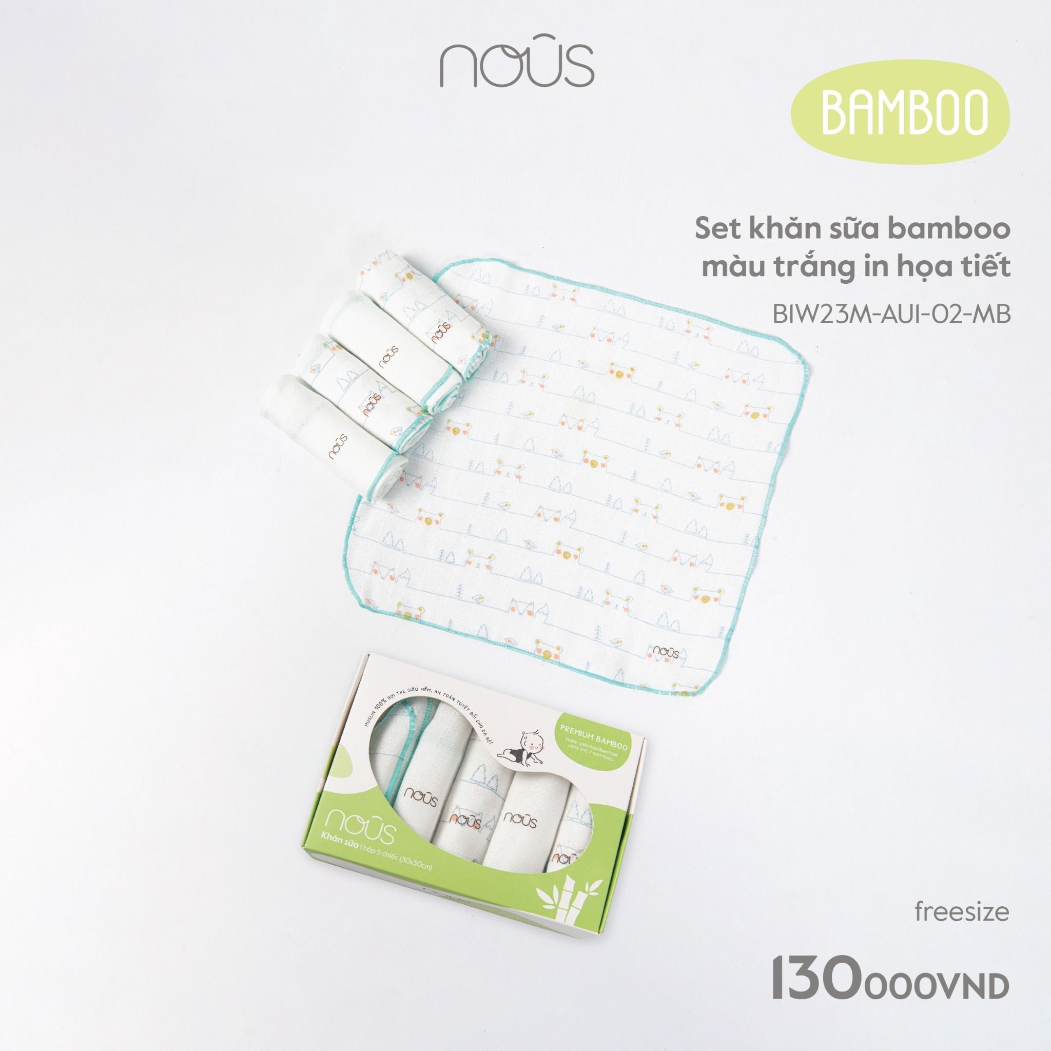  Set khăn sữa bamboo màu trắng in họa tiết 