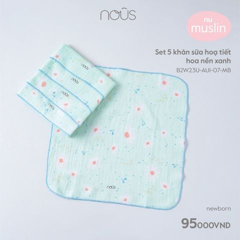  Set 5 khăn sữa hoạ tiết hoa nền xanh 