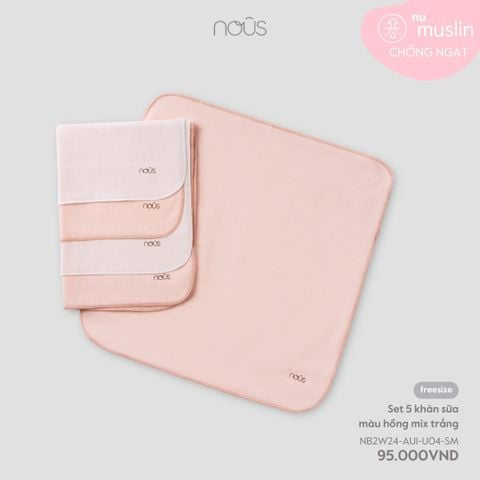  Set 5 khăn sữa màu hồng mix trắng 