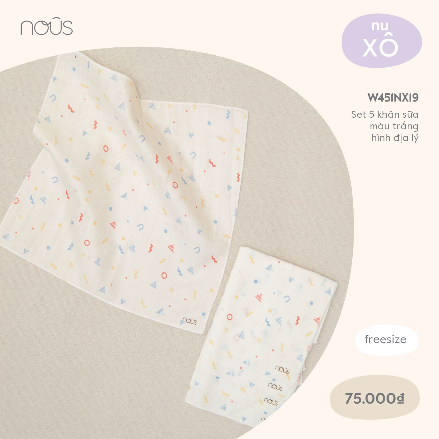  Set 5 khăn sữa màu trắng hình địa lý 