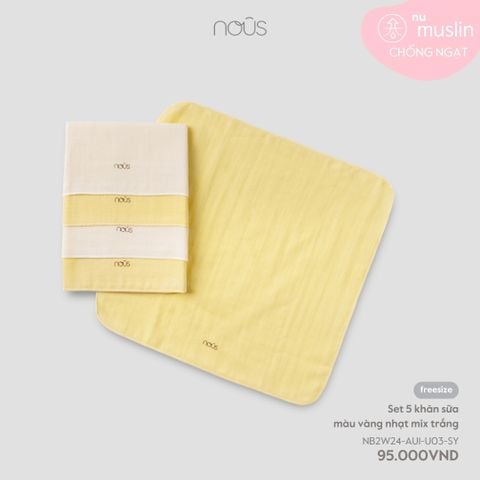  Set 5 khăn sữa màu vàng nhạt mix trắng 
