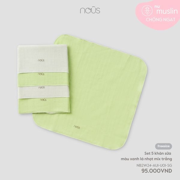  Set 5 khăn sữa màu xanh lá nhạt mix trắng U01 