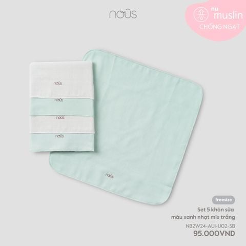  Set 5 khăn sữa màu xanh nhạt mix trắng U02 