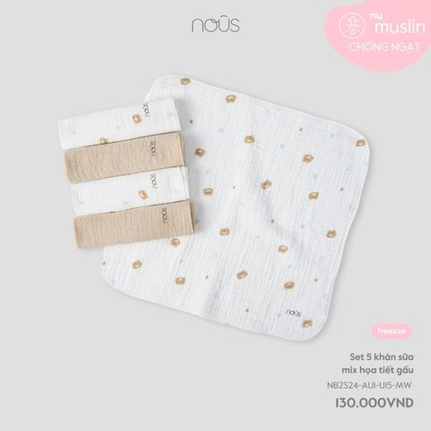  Set 5 khăn sữa mix họa tiết gấu 