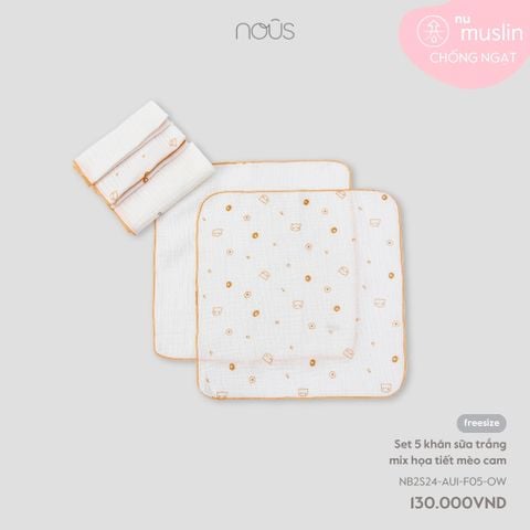  Set 5 khăn sữa trắng mix họa tiết mèo cam 