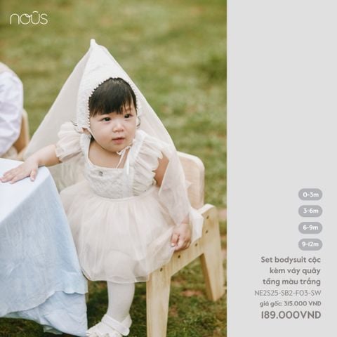  Set bodysuit cộc kèm váy quây tầng màu trắng 