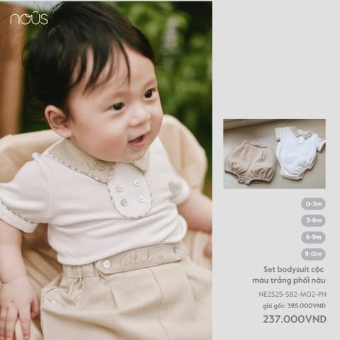  Set bodysuit cộc màu trắng phối nâu 
