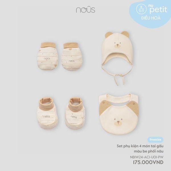  Set phụ kiện 4 món tai gấu màu be phối nâu 