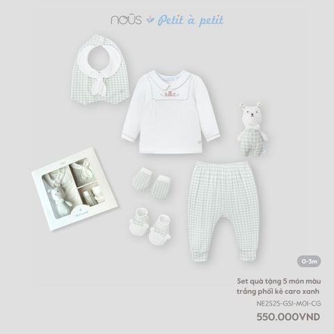  Set quà tặng 5 món màu trắng phối kẻ caro xanh 
