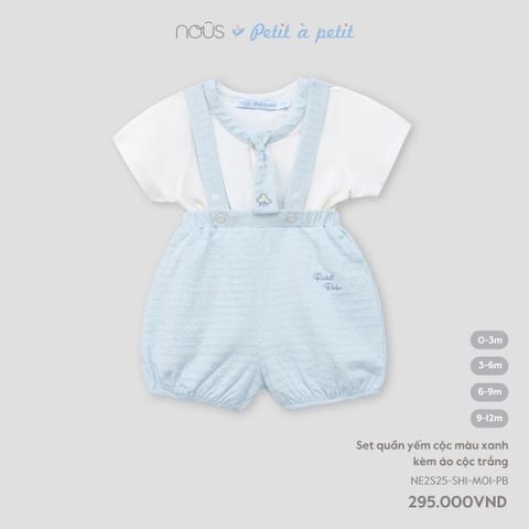  Set quần yếm cộc màu xanh kèm áo cộc trắng 