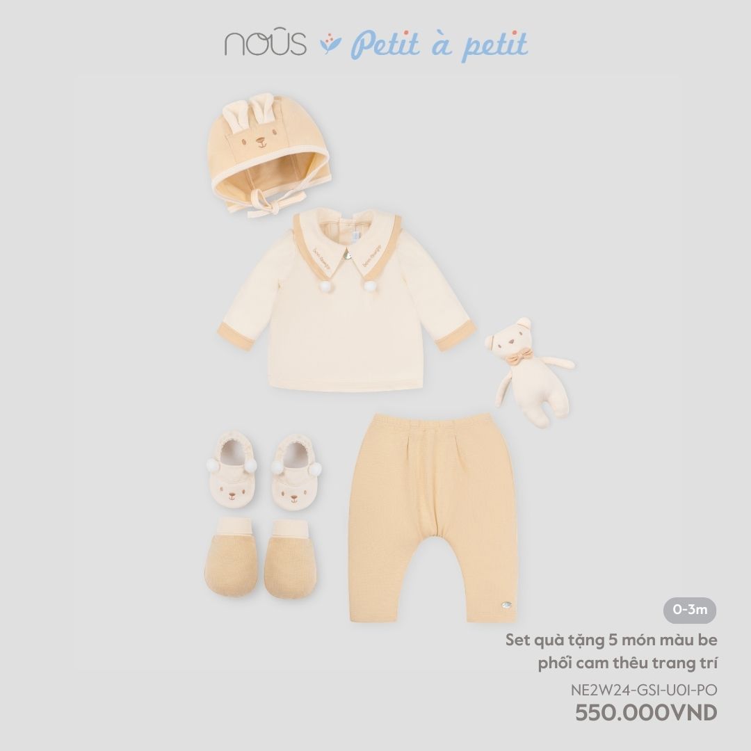  Set quà tặng 5 món màu be phối cam thêu trang trí 