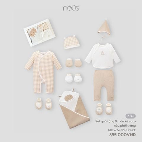  Set quà tặng 9 món kẻ caro nâu phối trắng 