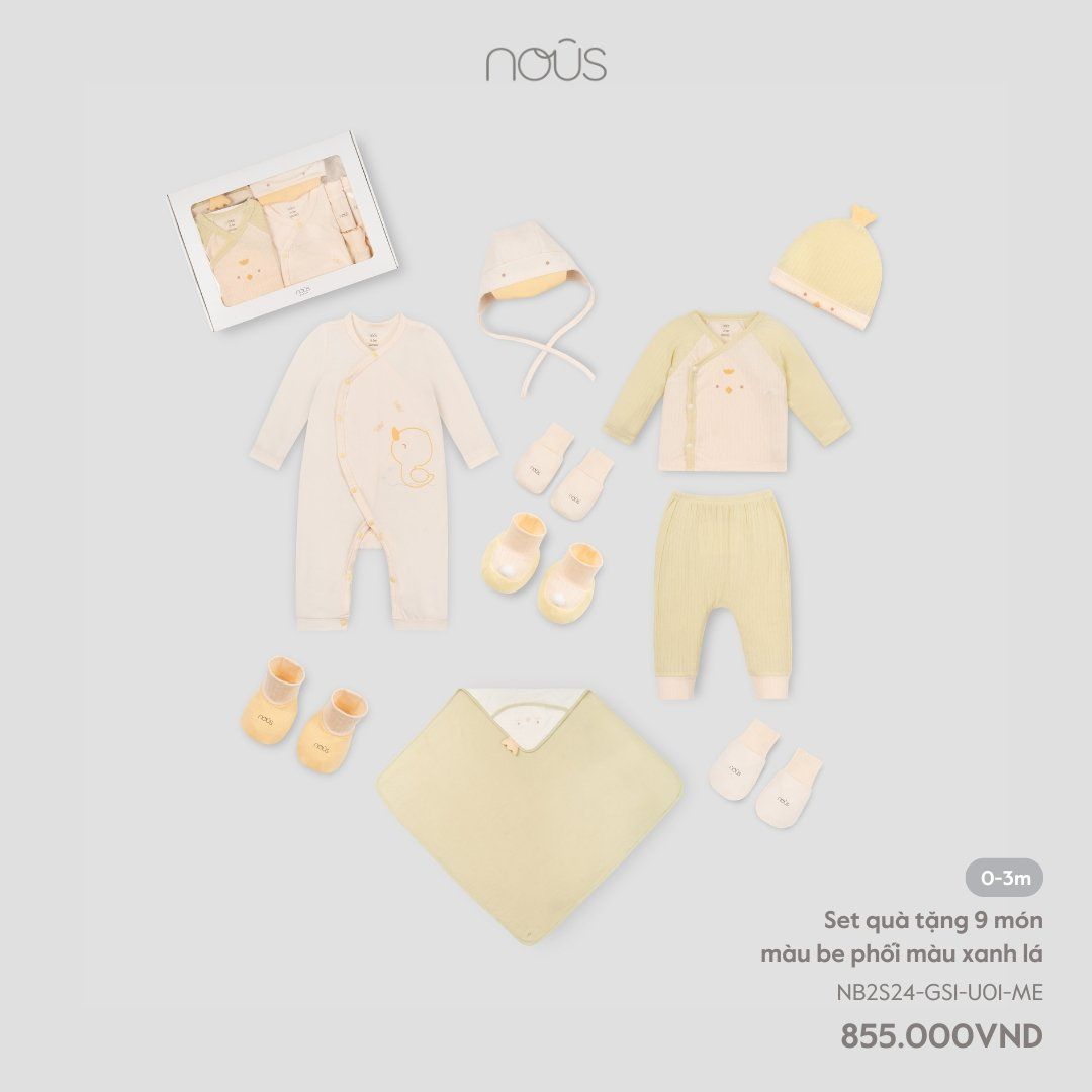  Set quà tặng 9 món màu be phối màu xanh lá 