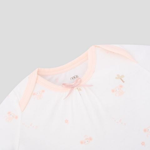 Bộ cộc chui đầu áo trắng họa tiết phối quần hồng 