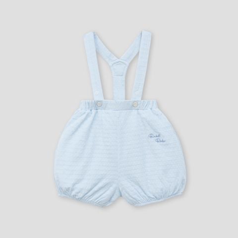  Set quần yếm cộc màu xanh kèm áo cộc trắng 