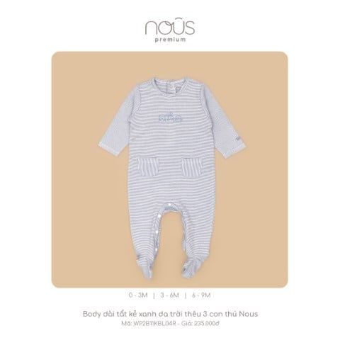 Body dài tất kẻ xanh da trời thêu 3 con thú Nous 