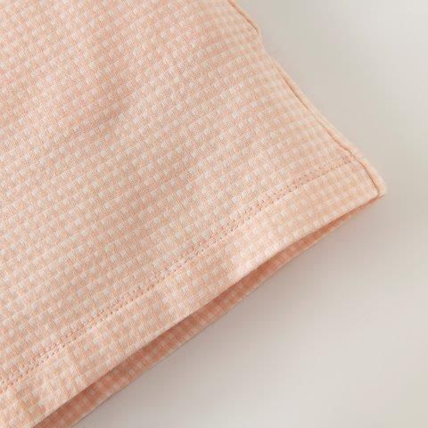  Bộ cộc áo trắng phối quần kẻ caro hồng 