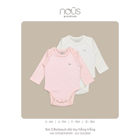  Set 2 Bodysuit dài tay hồng trắng 
